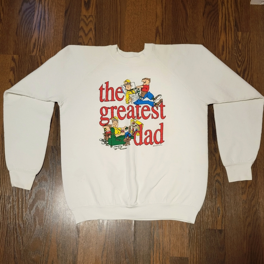 Vintage 1990's FUNNY COMICAL Sharky Cartoon Graphics "THE GREATEST DAD" & Son XL